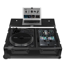 UDG U91100BL Ultimate Flight Case Single Turntable Battle/ PLX-CRSS12 & 10"/12" Mixer Black Plus (Laptop Shelf, Trolley & Wheels)