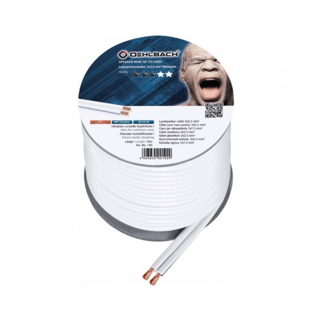Oehlbach Speaker Wire SP-25 Καλώδιο Ηχείων 2 x 2.5 mm² - 10m Λευκό (Τεμάχιο)