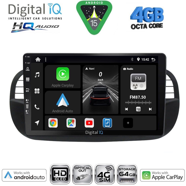 DIGITAL IQ BXK 19130BL_CPAA (9inc) MULTIMEDIA TABLET for FIAT 500 mod. 2007-2015 (BLACK)