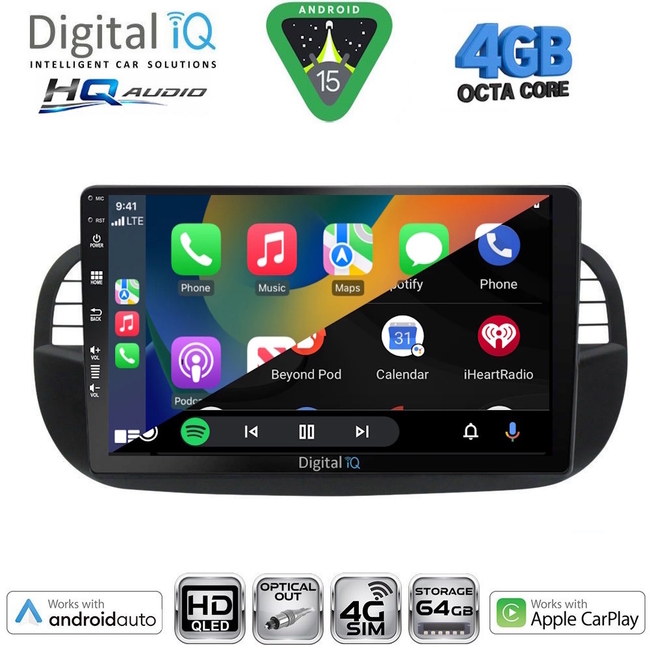 DIGITAL IQ BXK 19130BL_CPAA (9inc) MULTIMEDIA TABLET for FIAT 500 mod. 2007-2015 (BLACK)