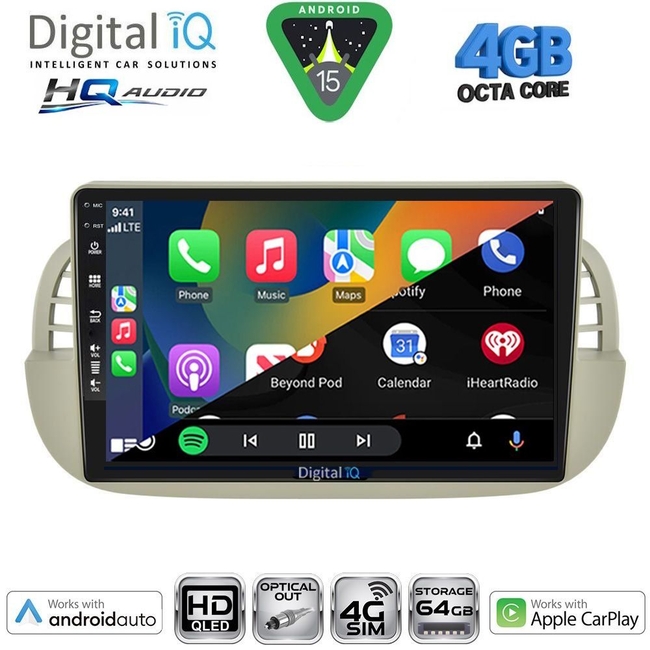 DIGITAL IQ BXK 19130BG_CPAA (9inc) MULTIMEDIA TABLET for FIAT 500 mod. 2007-2015 (BEIGE)