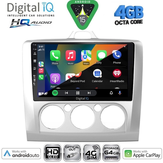 DIGITAL IQ BXK 19156SL_CPAA A/C (9inc) MULTIMEDIA TABLET for FORD FOCUS mod. 2005-2012 (SILVER)