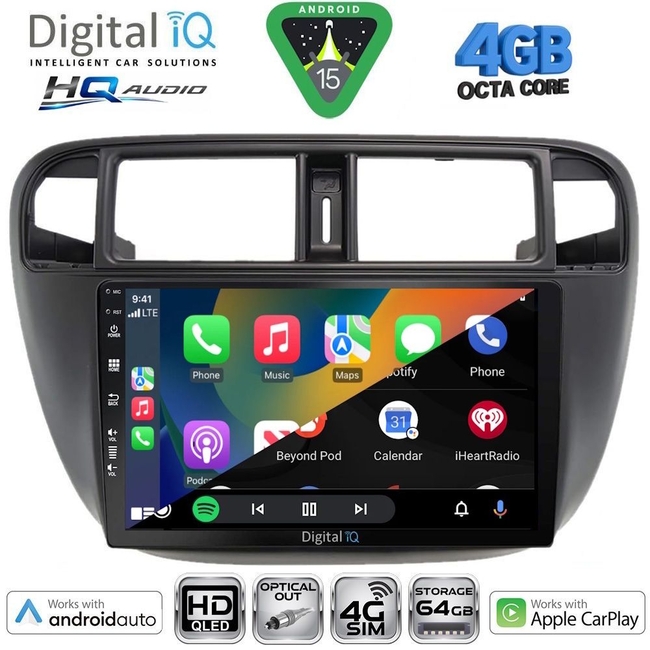 DIGITAL IQ BXK 19186_CPAA A/C (9inc) MULTIMEDIA TABLET for HONDA CIVIC mod. 1995-2001