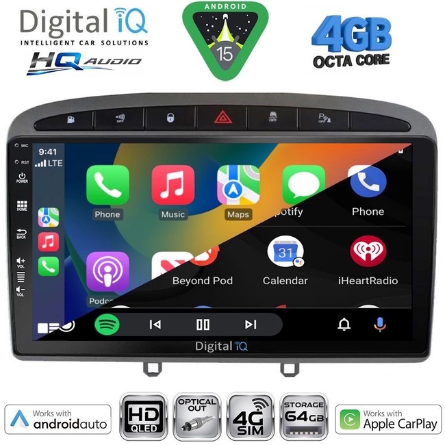 DIGITAL IQ BXK 19513GR_CPAA (9inc) MULTIMEDIA TABLET for PEUGEOT 308 mod.2007-2012 - RCZ mod.2009-2015 (GREY)