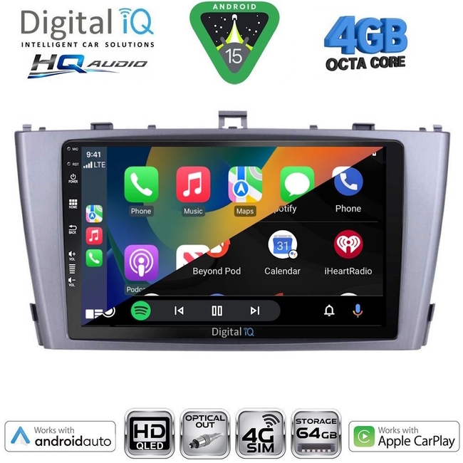 DIGITAL IQ BXK 19705SL_CPAA (9inc) MULTIMEDIA TABLET for TOYOTA AVENSIS (T27) mod. 2009-2015 (SILVER)