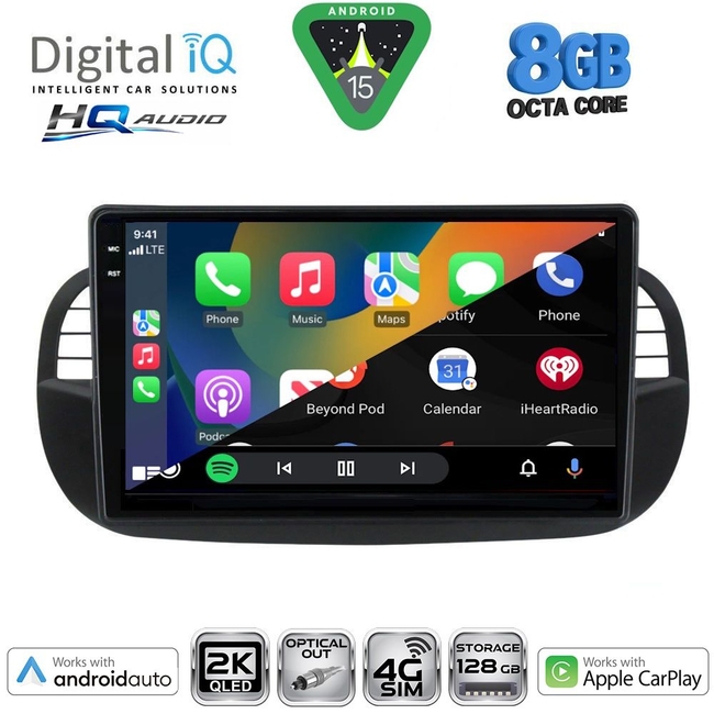 DIGITAL IQ BXK 20130BL_CPAA (9inc) MULTIMEDIA TABLET for FIAT 500 mod. 2007-2015 (BLACK)