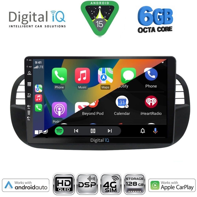 DIGITAL IQ BXF 17130BL_CPAA (9inc) MULTIMEDIA TABLET for FIAT 500 mod. 2007-2015 (BLACK)