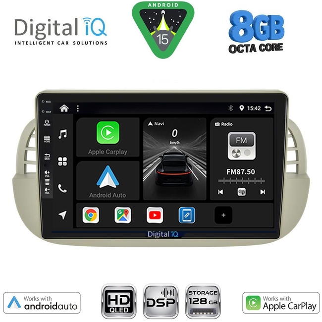 DIGITAL IQ BXF 18130BG_CPAA (9inc) MULTIMEDIA TABLET for FIAT 500 mod. 2007-2015 (BEIGE)