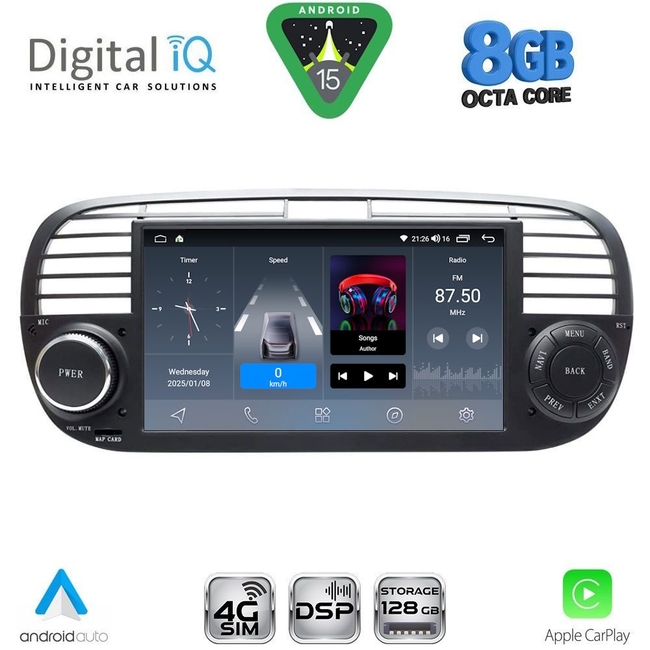 DIGITAL IQ BLM 765BL_CPA (7" DECK) MULTIMEDIA OEM for FIAT 500 mod. 2007-2015 (BLACK)