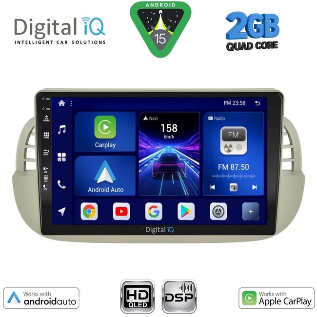 DIGITAL IQ BXC 3130BG_CPAA (9inc) MULTIMEDIA TABLET for FIAT 500 mod. 2007-2015 (BEIGE)