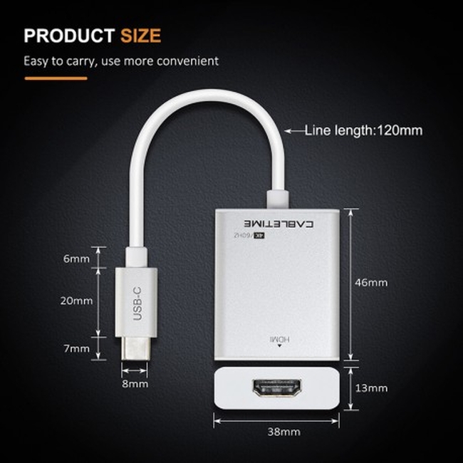 CABLETIME USB TYPE C Male to HDMI Female (CT-C160-PU31-CMHD-S0.154k3)