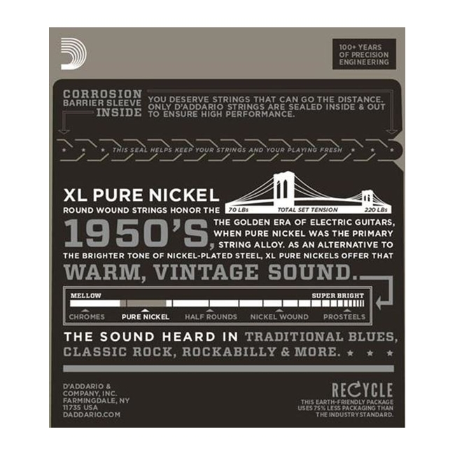 D'Addario EPN-110 Χορδές  Ηλεκτρικής Κιθάρας Pure Nickel, Regular Light