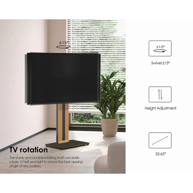 FITUEYES Zen FT65 Black Επιδαπέδια Βάση Τηλεόρασης 32"-65" με Ξύλινη Βάση & Ρυθμιζόμενο Ύψος