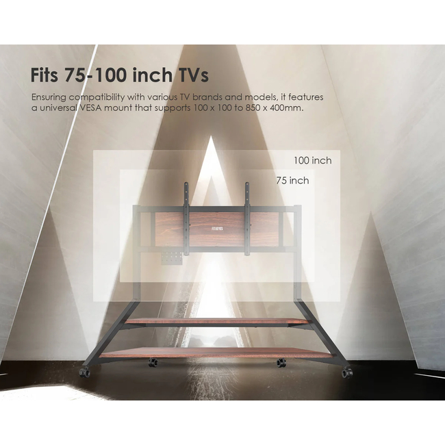 FITUEYES Eiffel V2 FT100 Walnut Επιδαπέδια Βάση Τηλεόρασης 75"-100" με Ρόδες