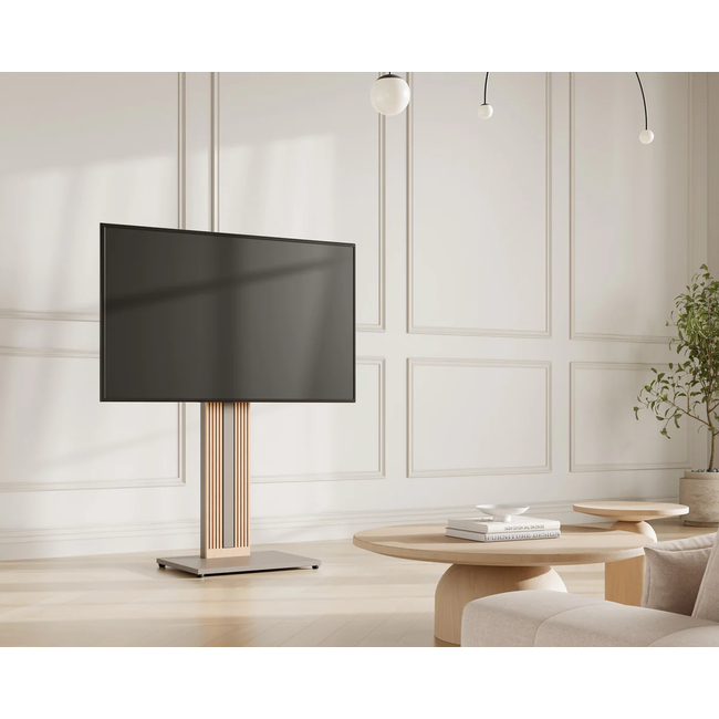 FITUEYES Zen FT65 Morandi Grey Επιδαπέδια Βάση Τηλεόρασης 32"-65" με Ξύλινη Βάση & Ρυθμιζόμενο Ύψος