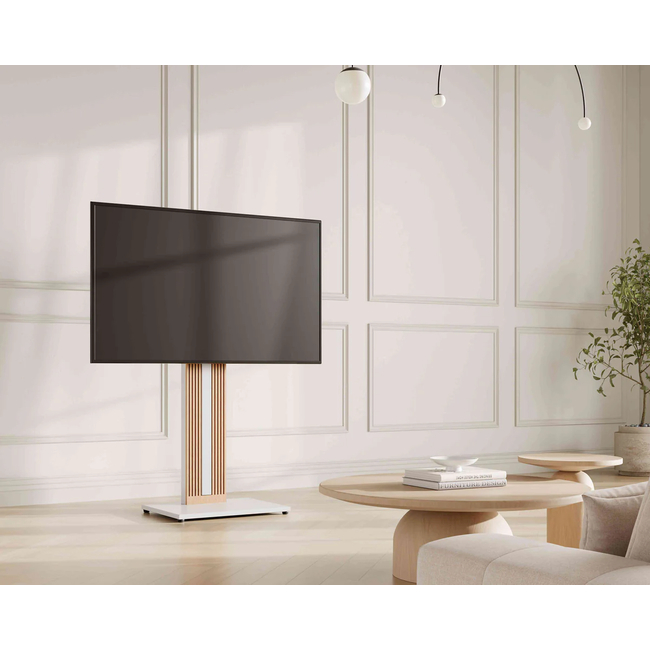 FITUEYES Zen FT65 White Επιδαπέδια Βάση Τηλεόρασης 32"-65" με Ξύλινη Βάση & Ρυθμιζόμενο Ύψος