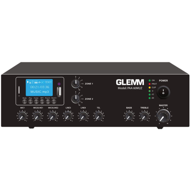Glemm PAA 60M2Z - 2 Zone Amplifier 2X30 Watt Per Ch. [FM - MP3 - Bluetooth]