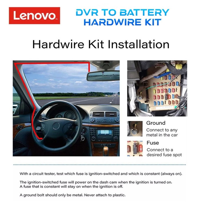LENOVO JY02 (DASH CAM to BATTERY SMART BOX with TYPE-C for DVR M8-M9 for 24H recording)