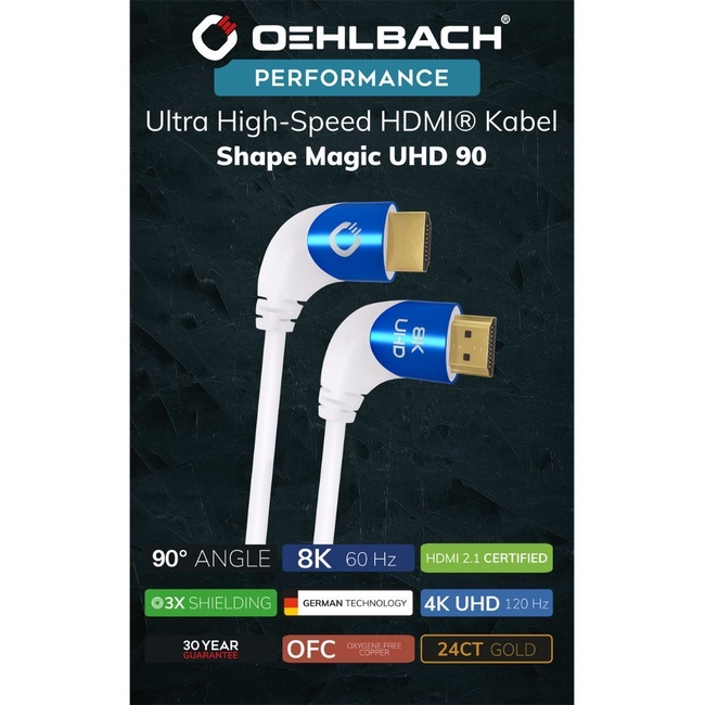 Oehlbach Shape Magic UHD 90 Ultra High Speed HDMI® Καλώδιο 1 m White