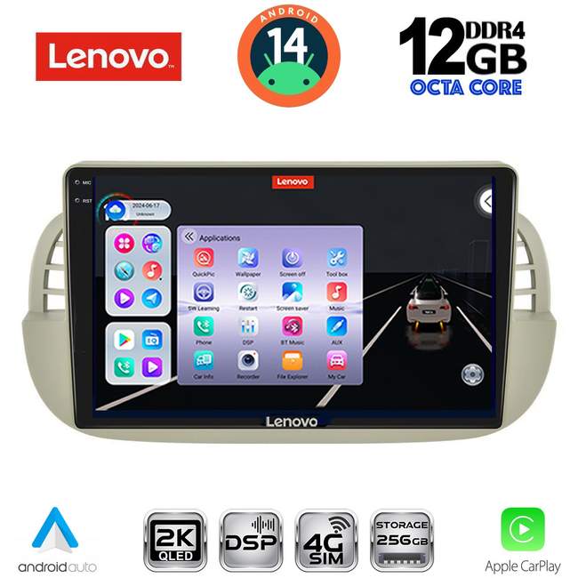 LENOVO SSZ 12130BG_CPA (9inc) MULTIMEDIA TABLET for FIAT 500 mod. 2007-2015 (BEIGE)