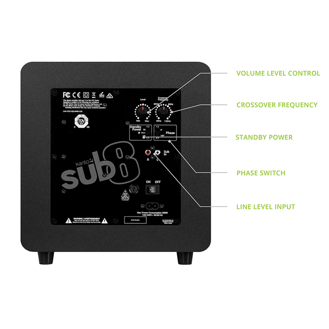 Kanto Audio SUB8 - Matte Black με καλώδιο RCA