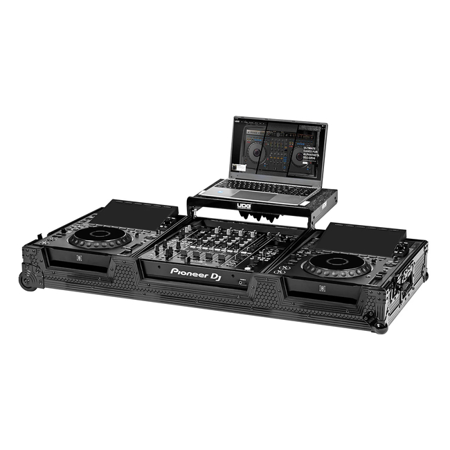 U91111BL Ultimate Flight Case Set AlphaTheta CDJ-3000X/DJM-A9 Black Plus (Laptop Shelf + Wheels) - (8720908562043)